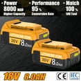 thumbnail image 1 of 2 Pack For DeWalt 20V 20 Volt Max XR 8.0AH Lithium Ion Battery Pack DCB206-2 DCB205-2e, 1 of 6