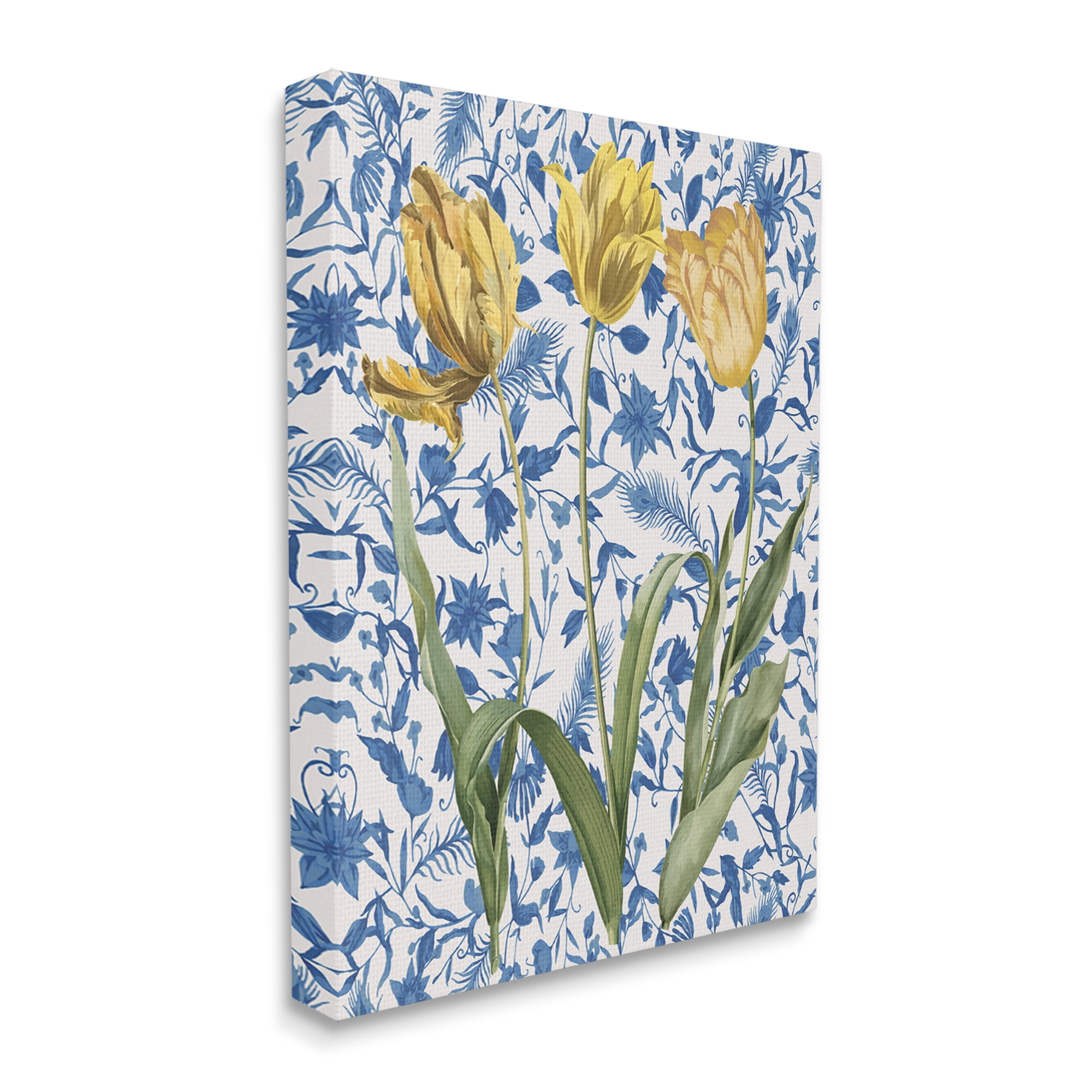 Stupell Industries Three Tulips on Toile Botanical & Floral Painting Gallery Wrapped Canvas Art Print Wall Art, 30 x 40