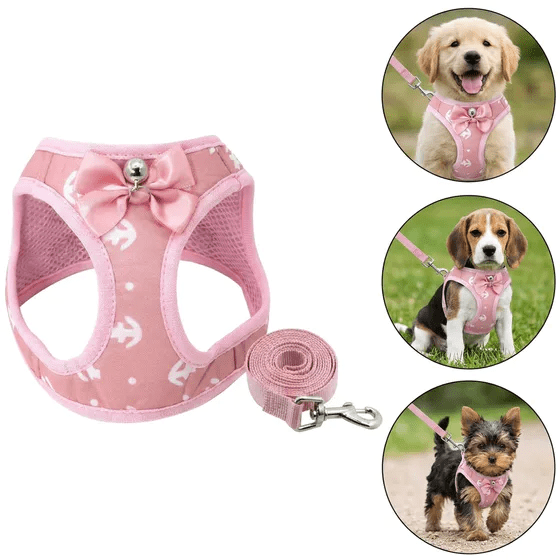 Step‑in Dog Harness, Cute Dog Harness, Puppy Harness for Small Dogs, Breathable Vest Harness with Bow Bell & Leash Set, Small Dog Harness, Small Dog Harness Girl for Small Dogs & Cats