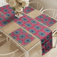 thumbnail image 2 of Ambesonne Boho Table Runner & Placemats, Oriental Style Blossom Leaves, Placemat 4 pcs + Runner 16"x72", Hot Pink and Turquoise, 2 of 2