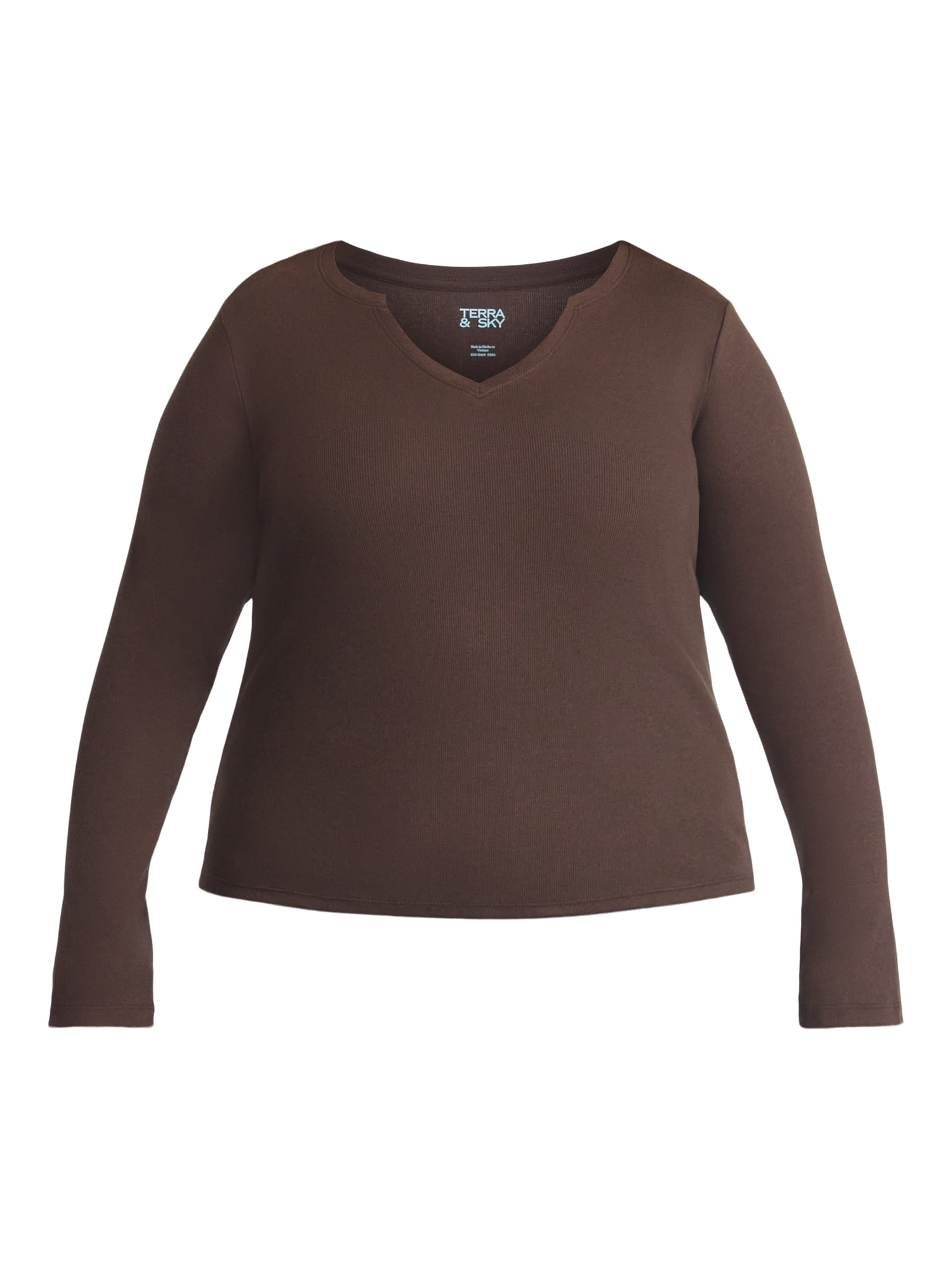 Terra & Sky Women's Plus Long Sleeve Notch Neck Top, Sizes 0X-5X
