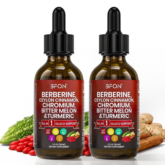 BFQN Organic Berberine Liquid Drops with Ceylon Cinnamon – Herbal Supplement for Men & Women, Blood Sugar & Metabolic Support, 2 fl oz (2-Pack)