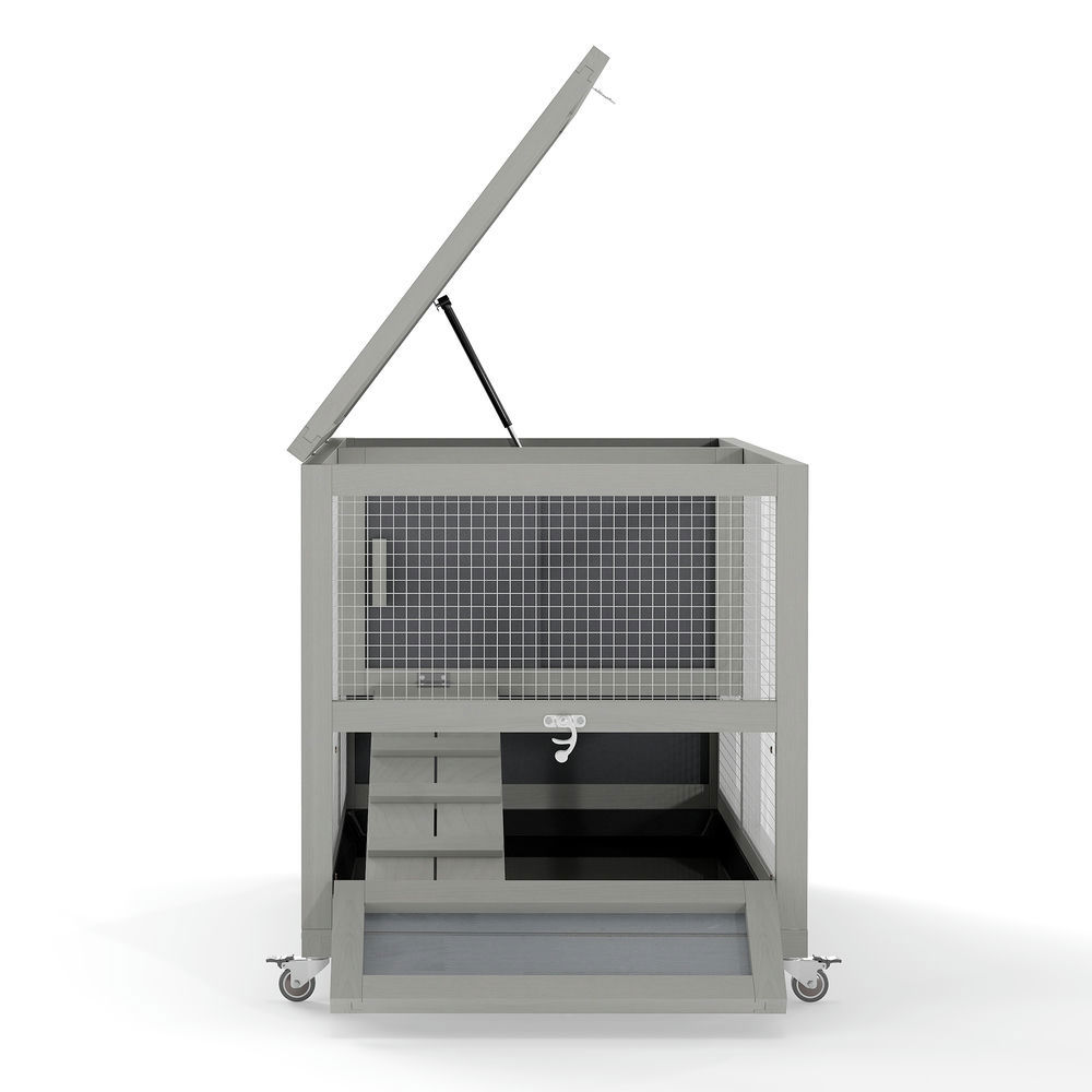 Spaco 2-Tier Bunny Hutch, Wood Rabbit Cage on Wheels with Openable Roof, Ramp, Guinea Pig Pet House, Gray