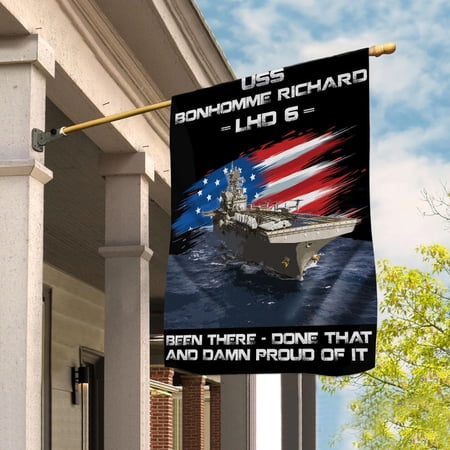 USS-BONHOMME-RICHARD-LHD-6 Veterans Day, Flag Ship 4th of July , Patriotic Flag House Flag, Double-Sided Decorative Outdoor Flag, Patriotic Polyester Yard Flag 29.5 x 39.5 in
