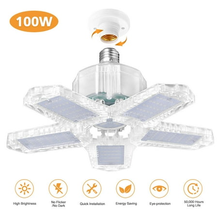 80w Led Garage Lights 8000 Lumens Super Bright Ceiling With 5 Adjustable Panels Easy Installation 6500k Deformable For Basement Work Barn Canada - Deformable Led Garage Ceiling Lights 8000 Lumens