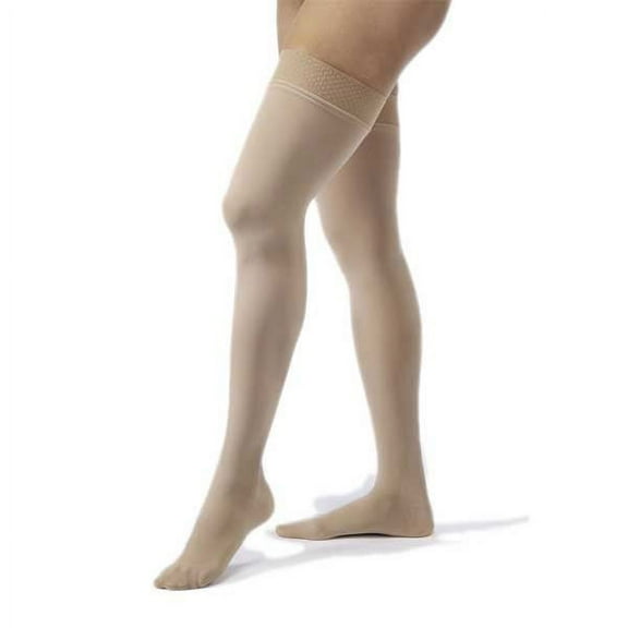 Jobst Opaque 20-30 Closed Toe Thigh High Compression Stockings w/Dot Band Natural Large Petite