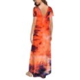 thumbnail image 3 of Puntoco Vestido De Manga Corta Con Cuello En V, Vestido Largo Hasta El Suelo De Verano Para Mujer, Vestido Largo Informal Suelto Con Bolsillos, Abertura De Manga Corta, Naranja S, 3 of 5