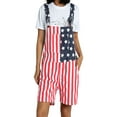 thumbnail image 2 of KOMOO Plus Size Overalls American Flag One Piece Romper Denim Bib Shorts Casual Jean Rompers Adjustable Strap Jumpsuits with Pockets for Men Women, 2 of 10