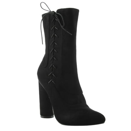 FF13 Women's Side Lace Up Block Round Heel Mid Calf Boots FF13 Women's Side Lace Up Block Round Heel Mid Calf Boots