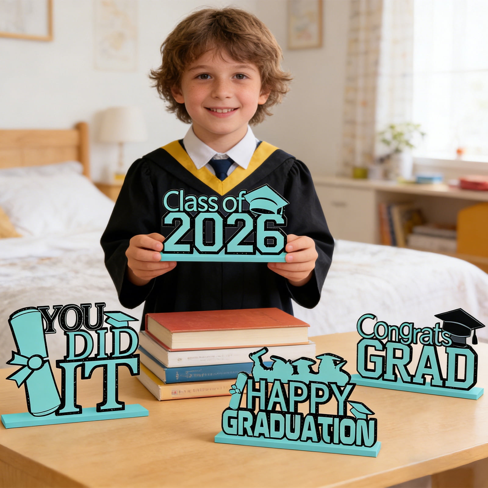 2026 Graduation Decorations | Purple Wooden Graduation Party Centerpieces, Class of 2026 Grad Party Decor for Table Display, 4 Pack Graduation Decor for Grad Parties