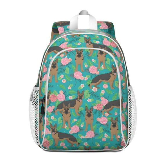 German Shepherd Dog and Flower Backpack for School,Cute School Bag,Schoolbag with Adjustable Shoulder Straps & Padded Back,15"x11.42"x5.5"