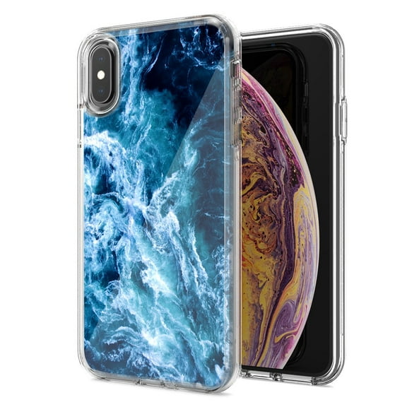 MUNDAZE For Apple Iphone Xs Max Deep Blue Ocean Waves Design Double Layer Phone Case Cover