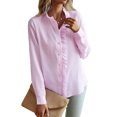 thumbnail image 1 of Fashnice Ladies Blouse Button Down Tops Solid Color Shirts Loose Holiday Tunic Shirt Pink S, 1 of 6