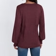 thumbnail image 6 of Dxzfnsa Women's Solid Color Long Sleeved U-neck Pleated Loose Plus Size Tops Wine-S, 6 of 6