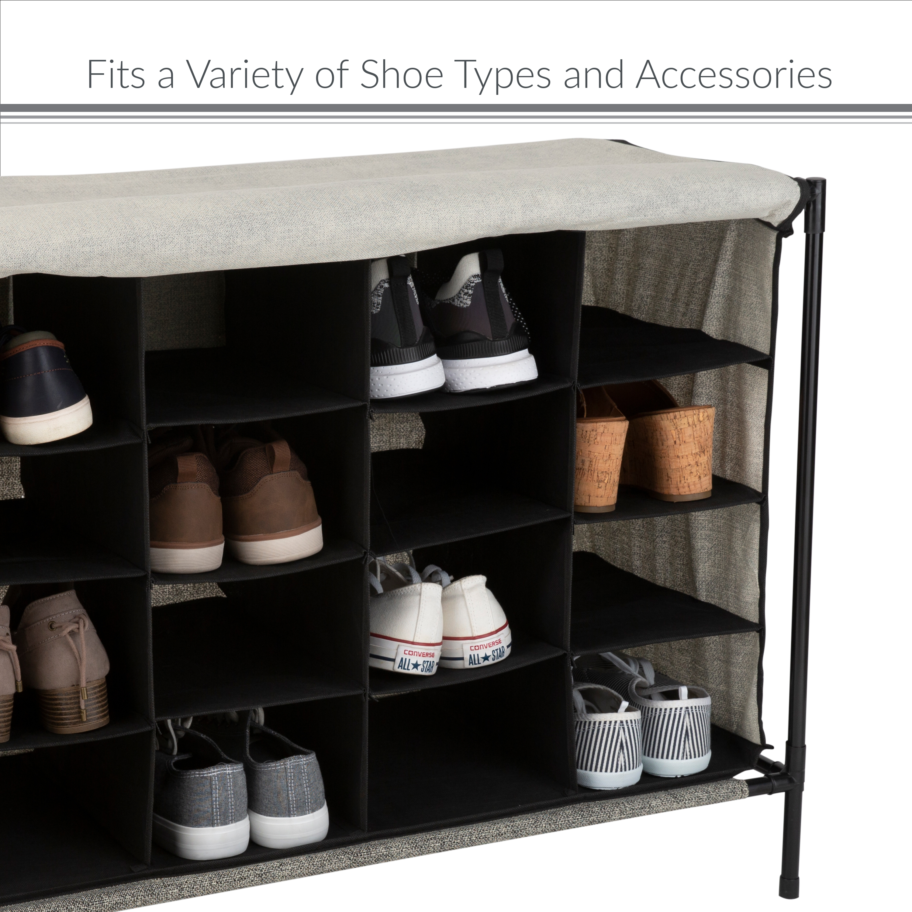 Simplify 16 Compartment 4 Tier Fabric Shoe Cubby in Black - image 5 of 10