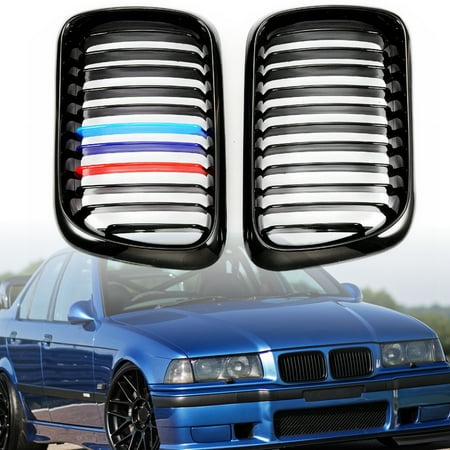 1999 Bmw M3 Bumper - For BMW E36 M3 3 Series 1997 1998 1999 2Pcs Front Bumper Gloss Black M-Color Kidney Grill Grille Grilles