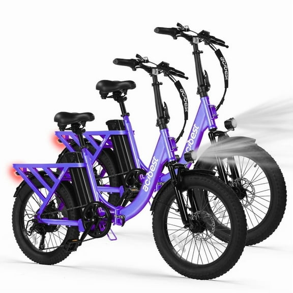 Electric Bike for Adults, Mars 20'' Fat Tire Folding Ebike with Peak 1200W Motor, 7 Speed 28MPH, Foldable Electric Bicycle(Purple)*2