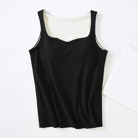 SNKSDGM Women s Plus Easter Shirts for Women Tank Top for Women with Built in Bra Lace New Ladies Seamless Warm Vest with Chest Pad Sleeveless Top Collar Slim Underwear Bottoming Shirt