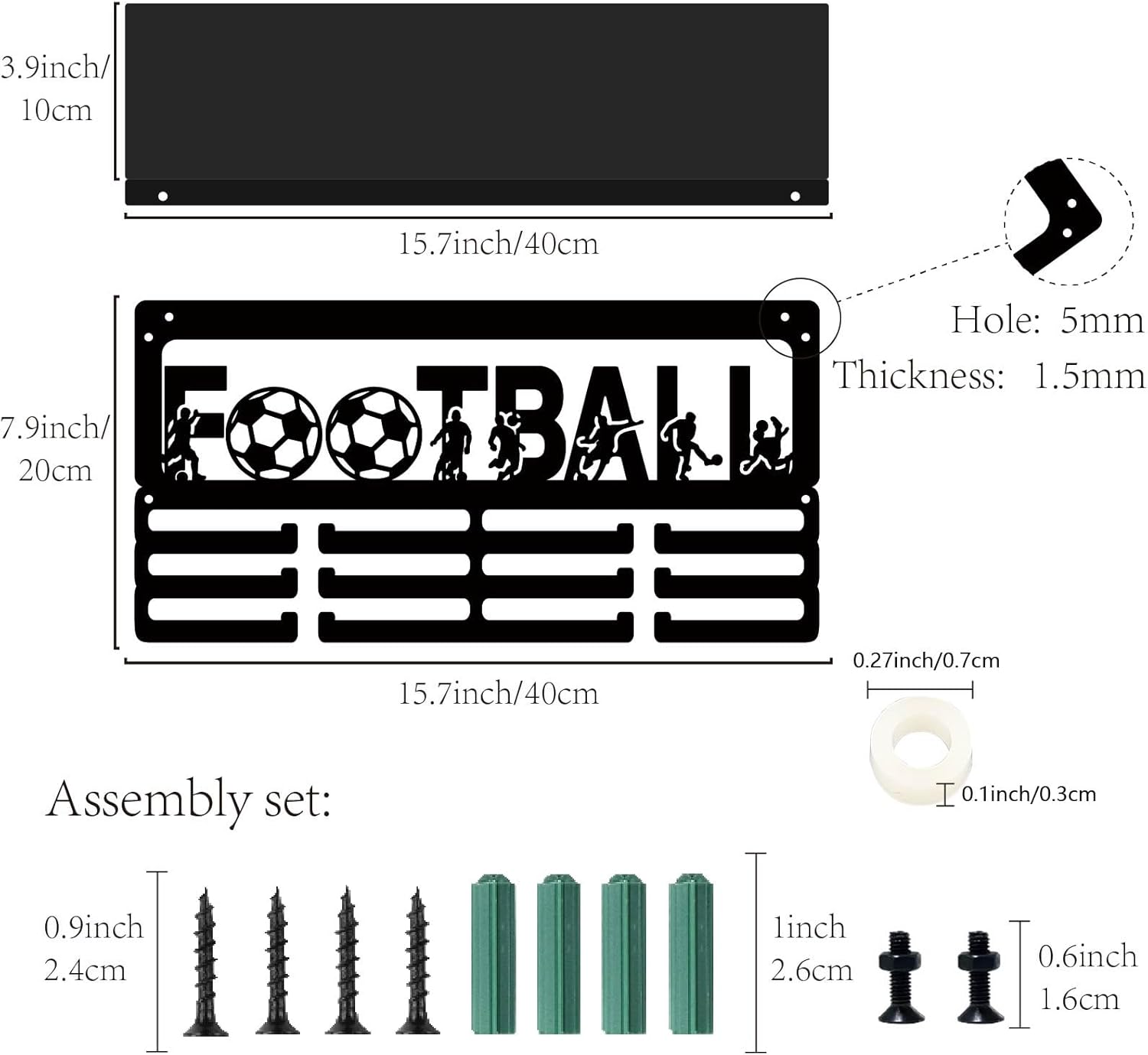 1 Set Football Medal Holder Soccer Medal Hanger Display Sports Race Competition Awards Ribbons Organizer Metal Rack Trophy Shelf Frame for Hanging 70+ Medals Runners Players Gifts 15.7 x 7.9Inch