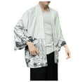 thumbnail image 4 of eileial Men's Kimono Cardigan Jackets Casual Long Sleeve Open Front Coat Lightweight Yukata Outwear,White XL, 4 of 5
