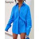 thumbnail image 1 of Sampic, traje azul para mujer, camisa holgada informal de manga larga 2022, Tops de verano y Mini pantalones cortos, chándal de moda, conjunto de dos piezas, trajes Tan Jianjun  unisex, 1 of 2