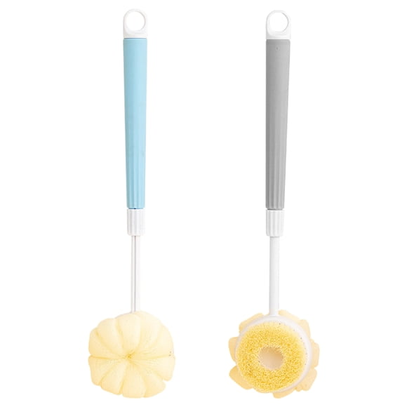 2pcs Retractable 2-in-1 Shower Back Scrubber with Long Handle - Soft Bristles Bath Brush Exfoliating Body Scrubber Loofah Sponge for Women and Men