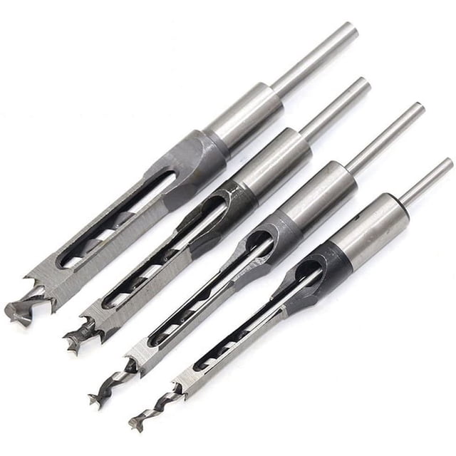 4Pcs Square Hole Drill Bit Set, Steel Hollow Woodworking Tools Set (1/4-1/2-5/16-3/8 inch)