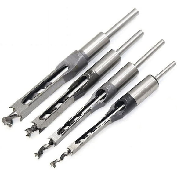 4Pcs Square Hole Drill Bit Set, Steel Hollow Woodworking Tools Set (1/4-1/2-5/16-3/8 inch)