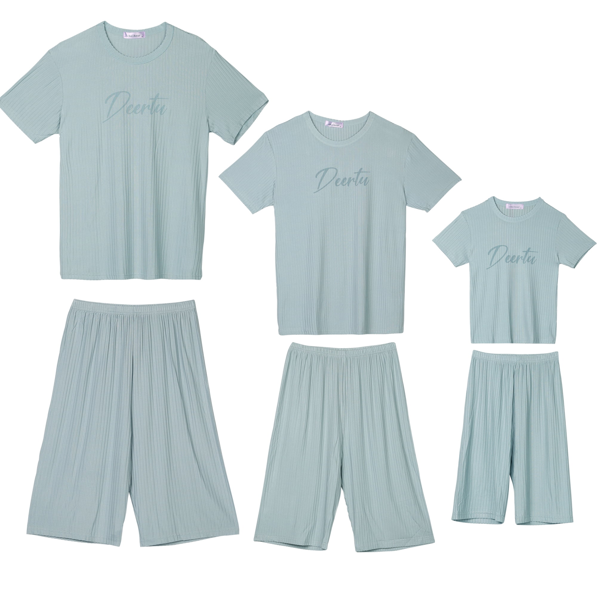 Unique Bargains Womens Short Sleeve with Capri Pants Letters Family Pajama Sleepwear Sets
