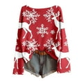 thumbnail image 4 of Fiaer Christmas Womens Long Sleeve T Shirts Plus Size Loose Fit Knit Tops Reindeer Snowflake Loose Fit Funny Graphic Tshirts Red XL, 4 of 4