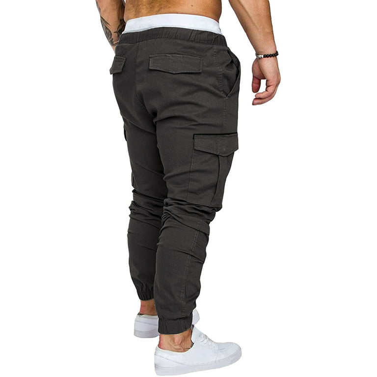 Entyinea Big Boys Cargo Pants Slim Fit Joggers Pants Outwork Elastic Sports  Casual Gym Stretch Trousers Grey XL