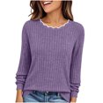 thumbnail image 2 of Bxsruta Womens Sweaters Scalloped Neck Long Sleeve Ribbed Knit Pullover Casual Tops, 2 of 8