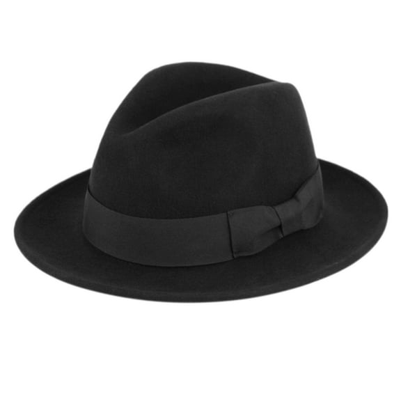 DRY77 Mens Godfather Milano Wool Felt Fedora Grosgrain Band Center Winter Hat