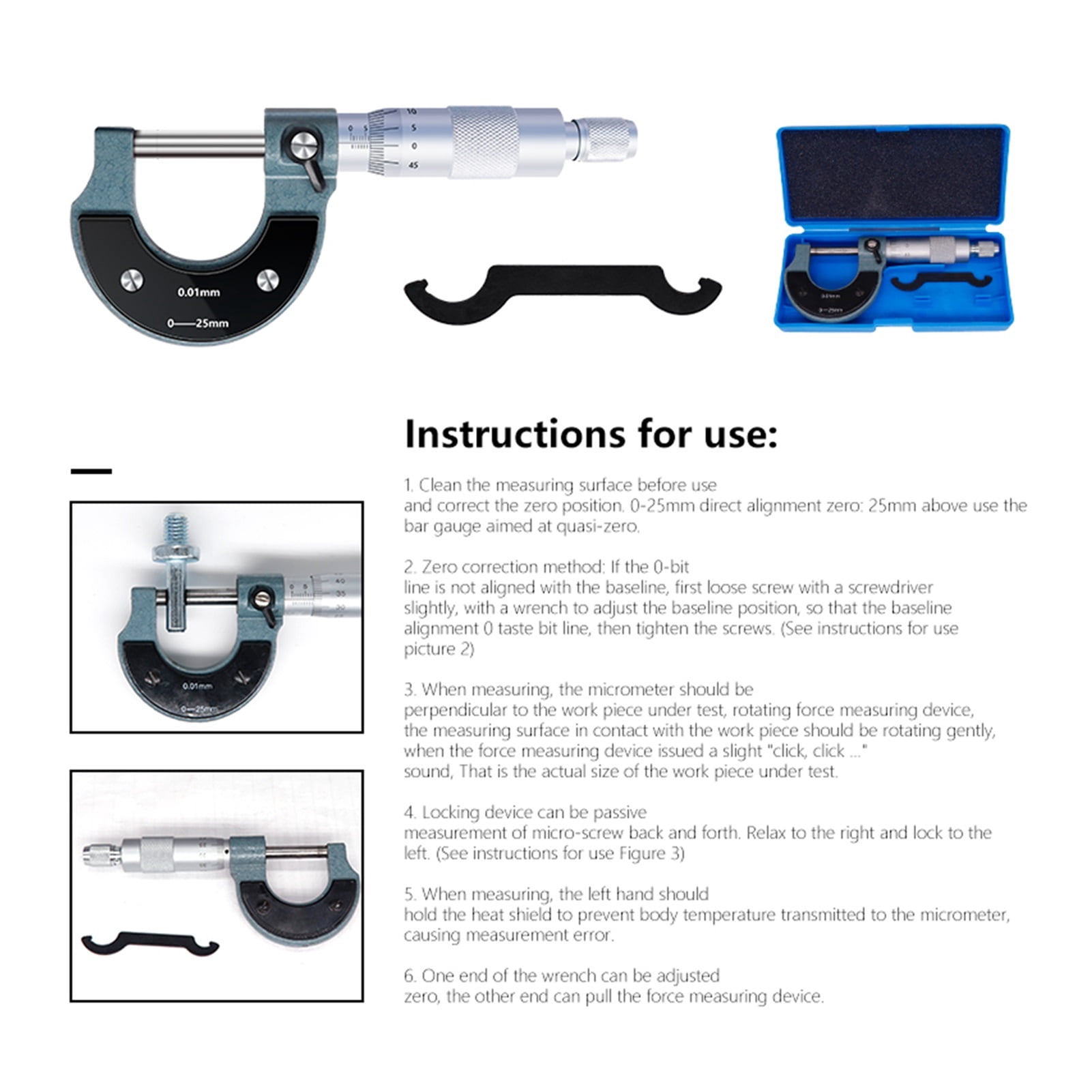 Caliper 0-25mm 0.01mm Outerside Micrometer Measure Precision Gauge Metal Caliper Measuring Tools