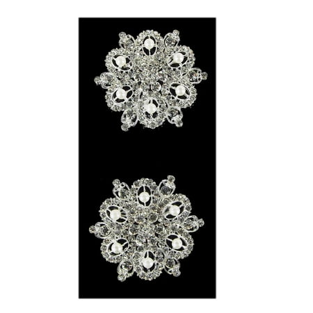 - Floral with Pearls Rhinestone Crystal Brooches, Silver, 2-1/2-Inch, 2-Piece