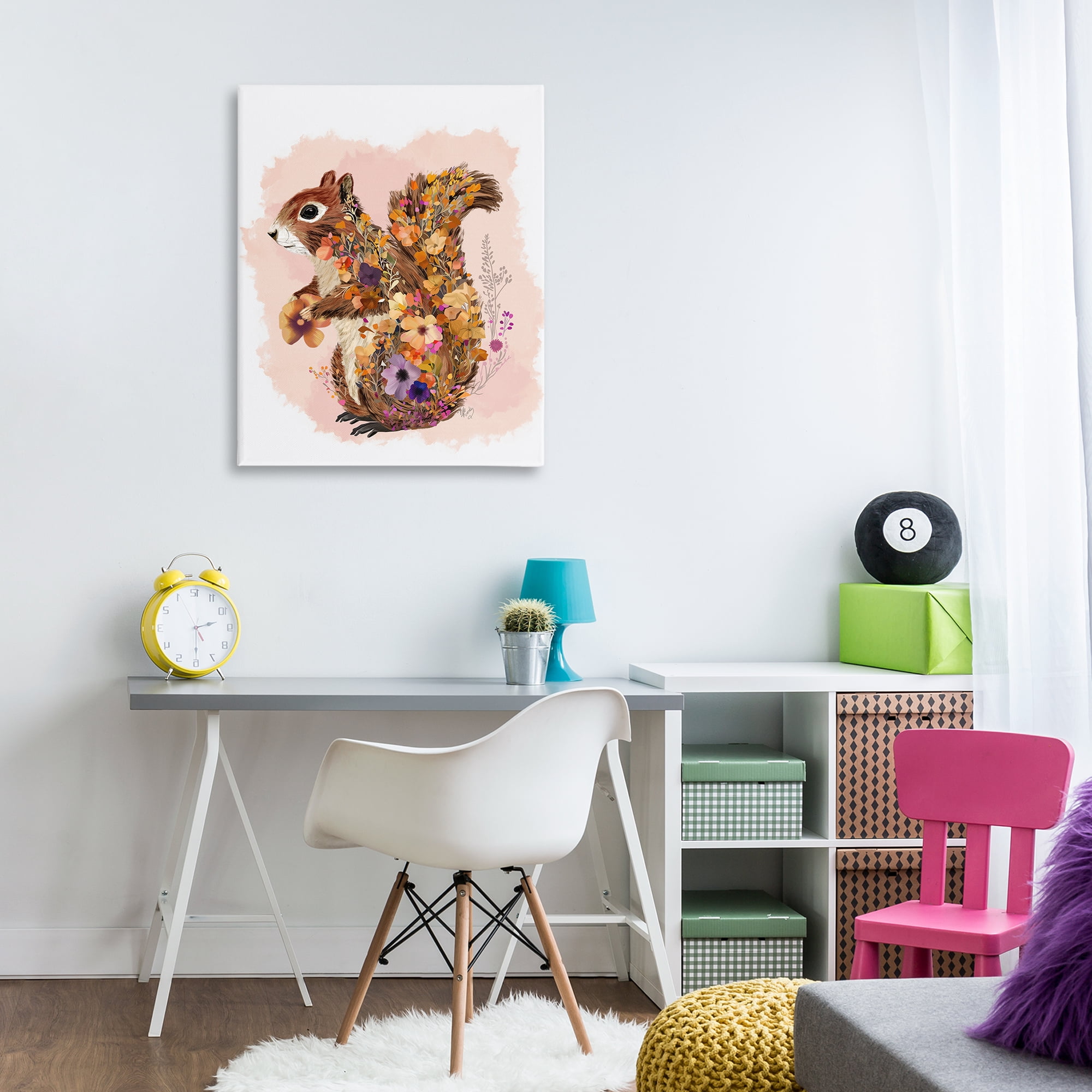 Stupell Industries Wildflower Patterned Squirrel Animals & Insects Painting Gallery Wrapped Canvas Art Print Wall Art, 30 x 40