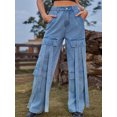 thumbnail image 4 of Gupgi Women Retro Cargo Jeans Elastic Rise Straight Leg Loose Denim Pants with Pockets S/M/L/XL, 4 of 9