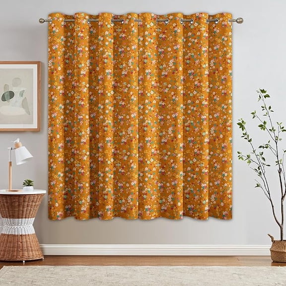 Floral Curtains for Living Room, Farmhouse Orange Colorful Flower Blackout Curtains, Floral Room Decor, Thermal Darkening Bedroom Window Drapes, Grommets 26"W x 45"L (Pack of 2)