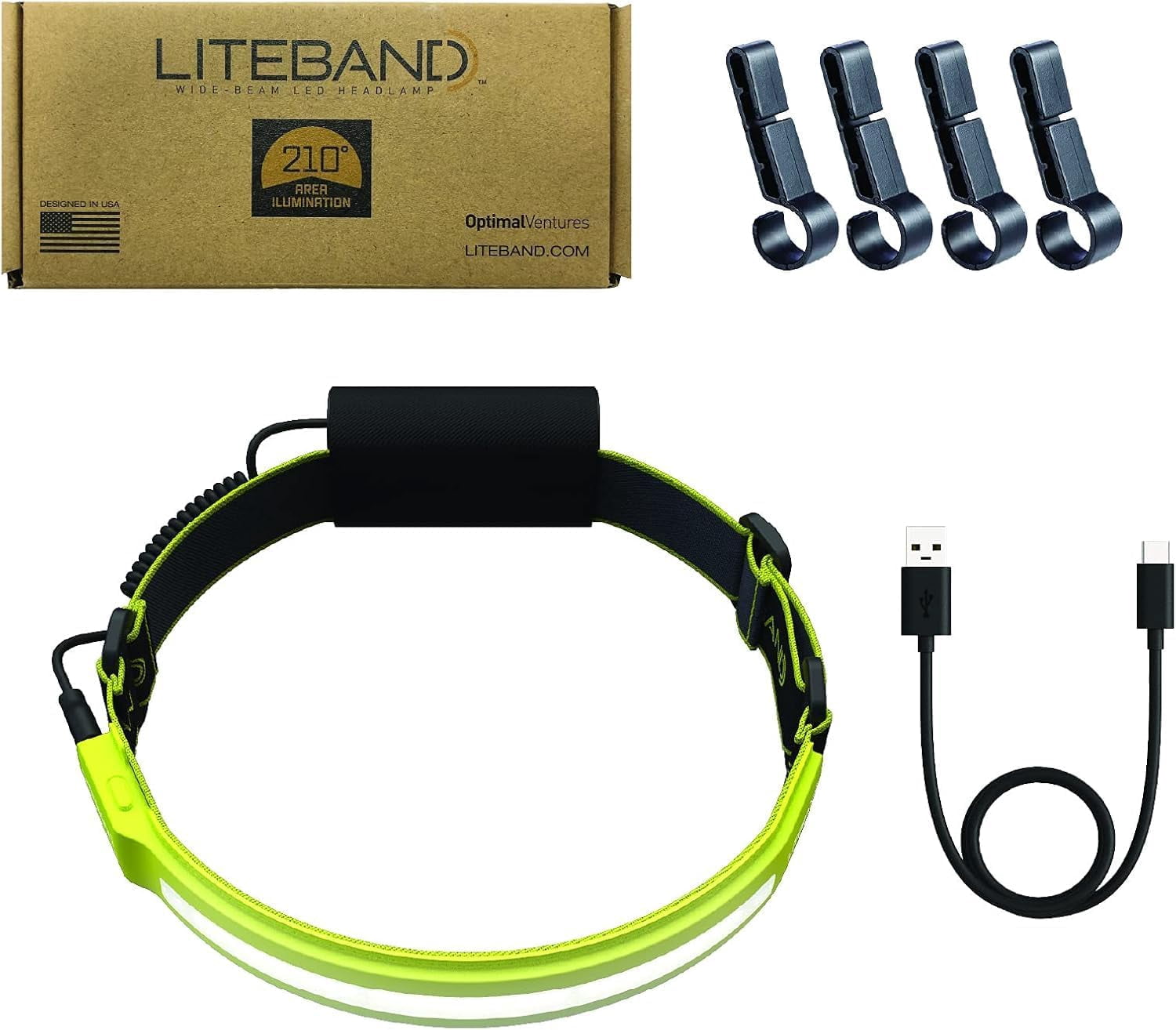 Liteband PRO 1000 Lumen LED Headlamp, Rechargeable Battery Powered, Hard Hat Light, Yellow