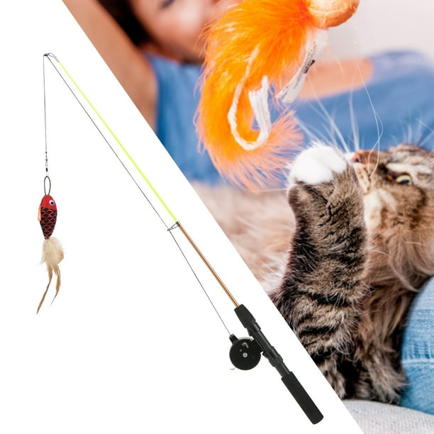 Youthink Cat Toys, Lifelike Fish Design Fishing Rod Cat Toy For Kicking For Biting Red Fish + Fishing Rod