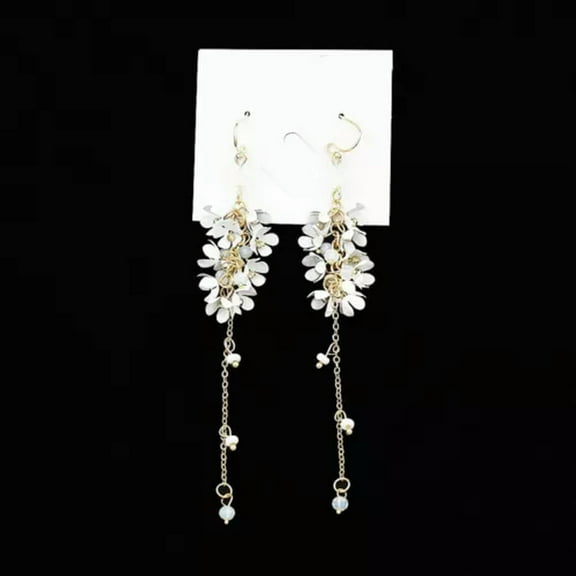 QQTDFG New Flower Long Tassel Hook Earrings Alloy Drop Dangle Women Fashion Jewellery-White