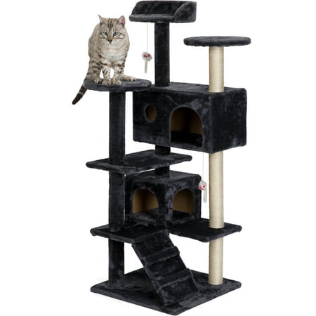2019 Newest Cat Tree, 51'' Luxury Pet Activity Condo Tower with Scratching Posts, Stairs, Plush Hammock, Dangling Cat Toys, for Ragdoll, Oriental Cat, American Curl, Bengal Cat, Black, (Best Cat Scratching Post 2019)