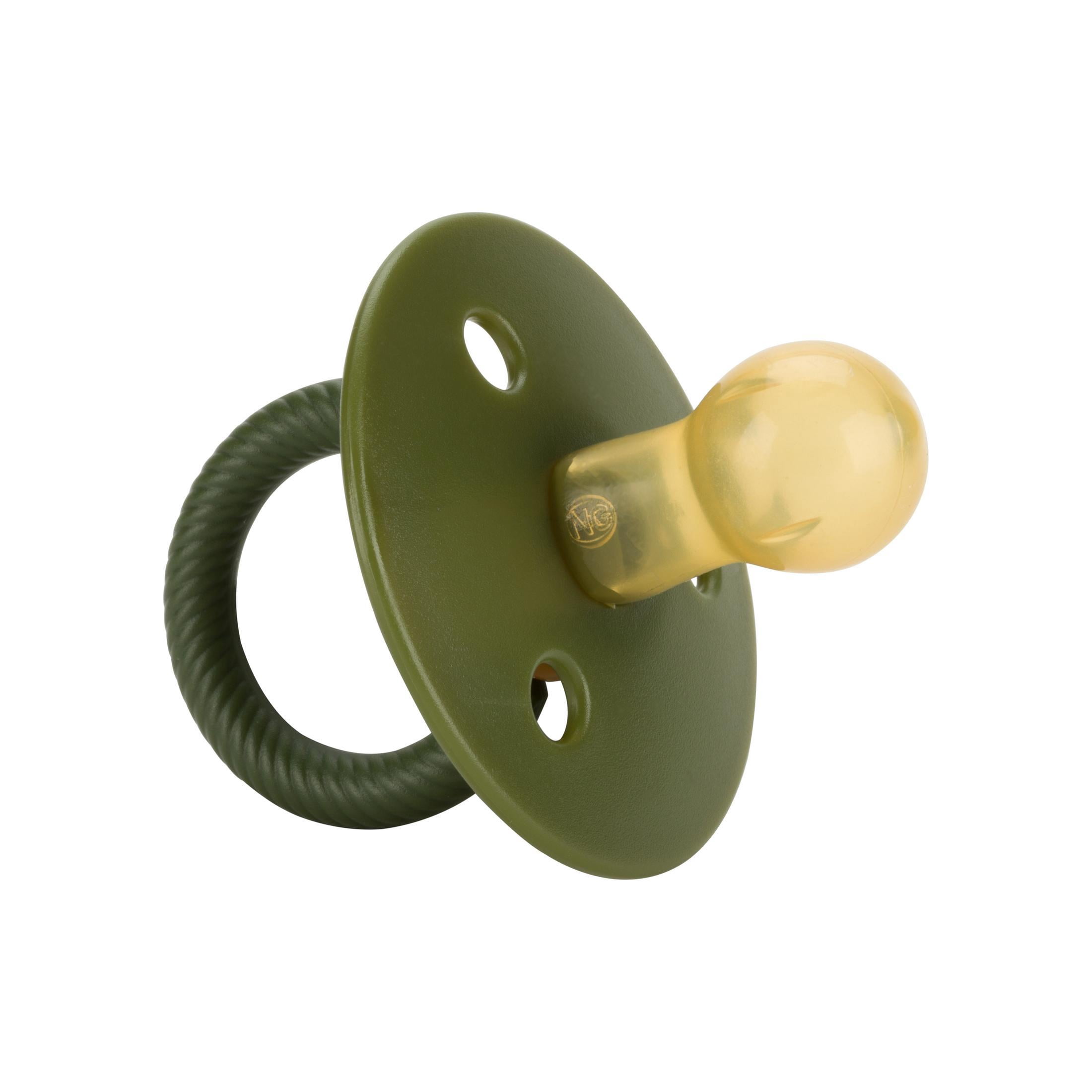 Itzy Ritzy Natural Rubber Pacifiers Set of 2 – Natural Rubber Newborn Pacifiers with Cherry-Shaped Nipple & Large Air Holes for Added Safety; Set of 2 in Camo & Midnight, Ages 0 – 6 Months