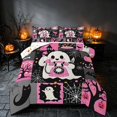 thumbnail image 2 of Homewish Halloween Pink Ghost Full Size Comforter Sets for Girls, Spooky House Skull Bat Bedding Comforter Set, Pink Black Gray White, Pumpkin Bat Reversible, 3-Piece 1 Comforter and 2 Pillowcases, 2 of 5