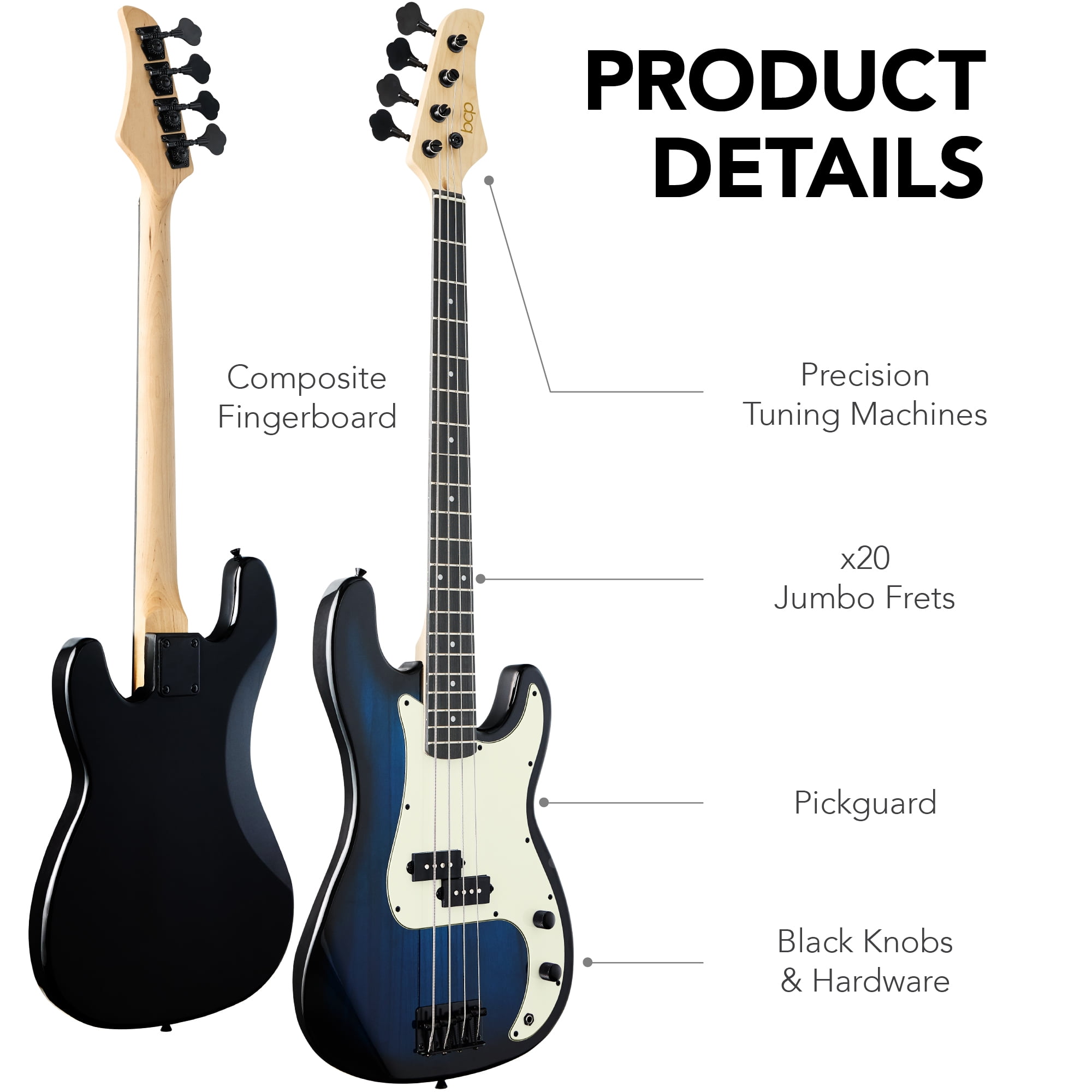 Best Choice Products Full Size Beginner 4-String Electric Guitar Bass Guitar w/ Padded Case - Hollywood Blue/Mint