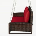 thumbnail image 7 of 2-Person Front Porch Swing Outdoor Chair, Wicker Hanging Porch Swing with Chains Cushion Pillow, Rattan Swing Bench for Garden, Backyard, Pond, 7 of 7