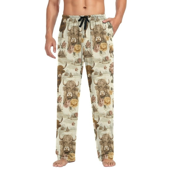 joogoo Men's Pajama Pants Highland Cattle Flower-w1 Soft Long Sleep Lounge Pjs Bottoms L