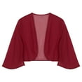 thumbnail image 3 of ZALDITA Womens Shrug Soft Chiffon Open Front Sheer 3/4 Sleeve Cropped Bolero Cardigan Burgundy XL, 3 of 7