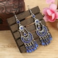 thumbnail image 6 of harmtty Bohemian Women Rhinestone Crescent Moon Long Fringe Hook Earrings Jewelry Gift Peacock Blue, 6 of 8
