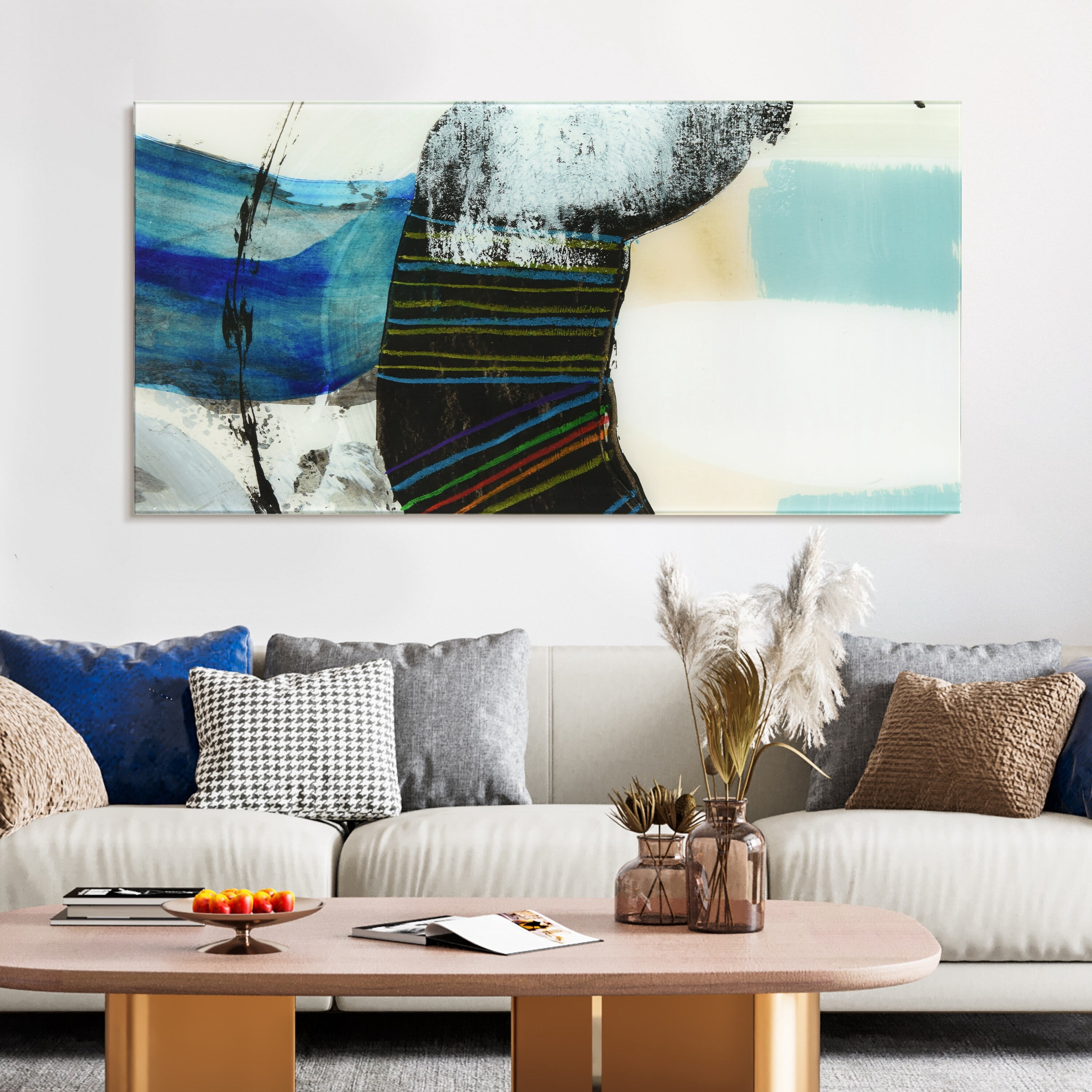 "Kabuki I B" Frameless Free Floating Reverse Printed Tempered Art Glass Wall Art